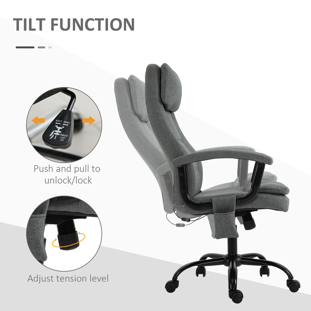 Vinsetto 2-Point Massage Office Chair Linen-Look Ergonomic Adjustable Height w/ 360° Swivel 5 Castor Wheels Rocking Comfortable Executive Seat Grey