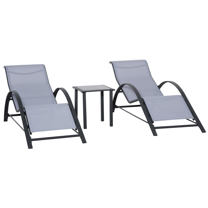 3 Pieces Lounge Chair Set Garden Outdoor Recliner Sunbathing Chair with Table, Light Grey