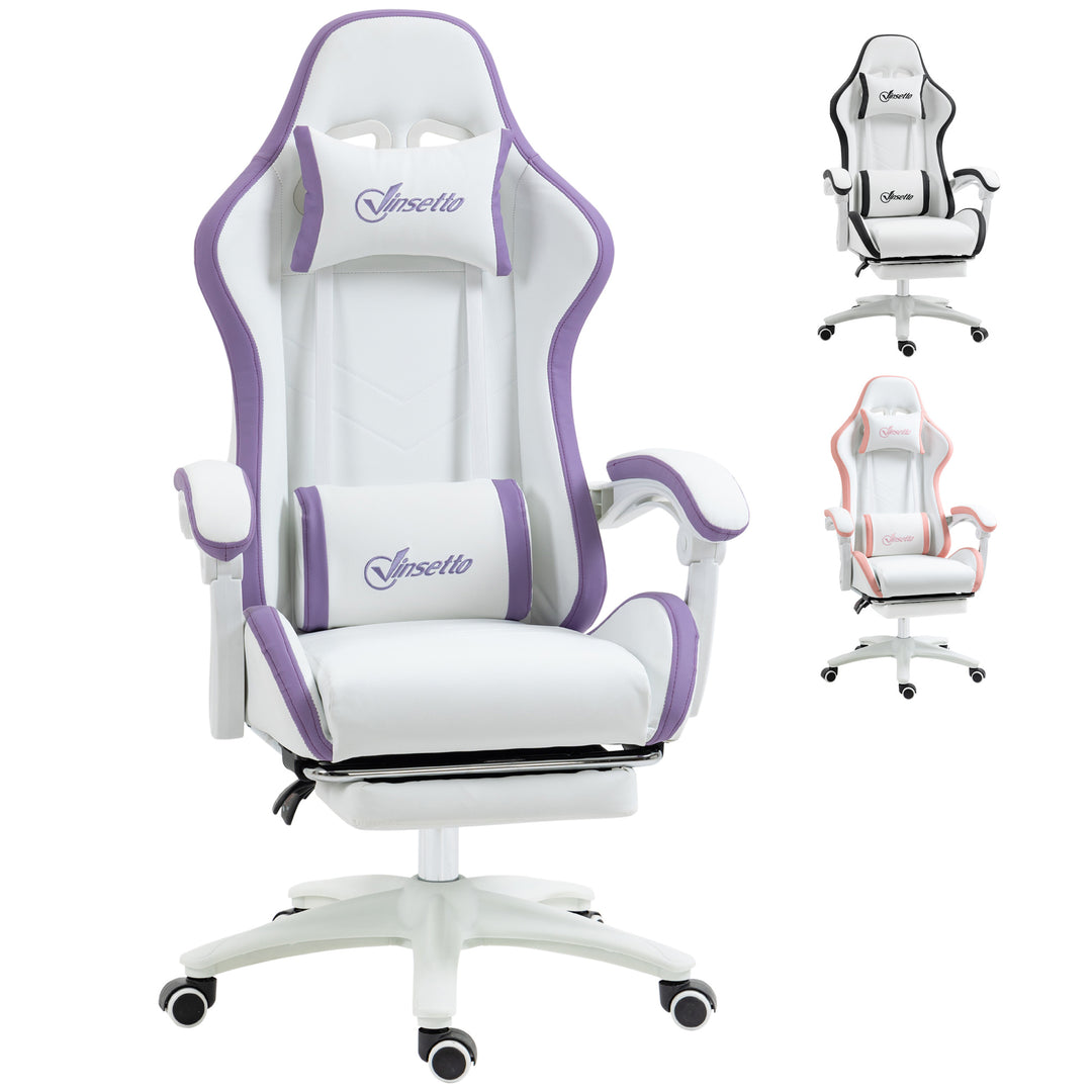 Vinsetto Racing Gaming Chair, Reclining PU Leather Computer Chair with 360 Degree Swivel Seat, Purple