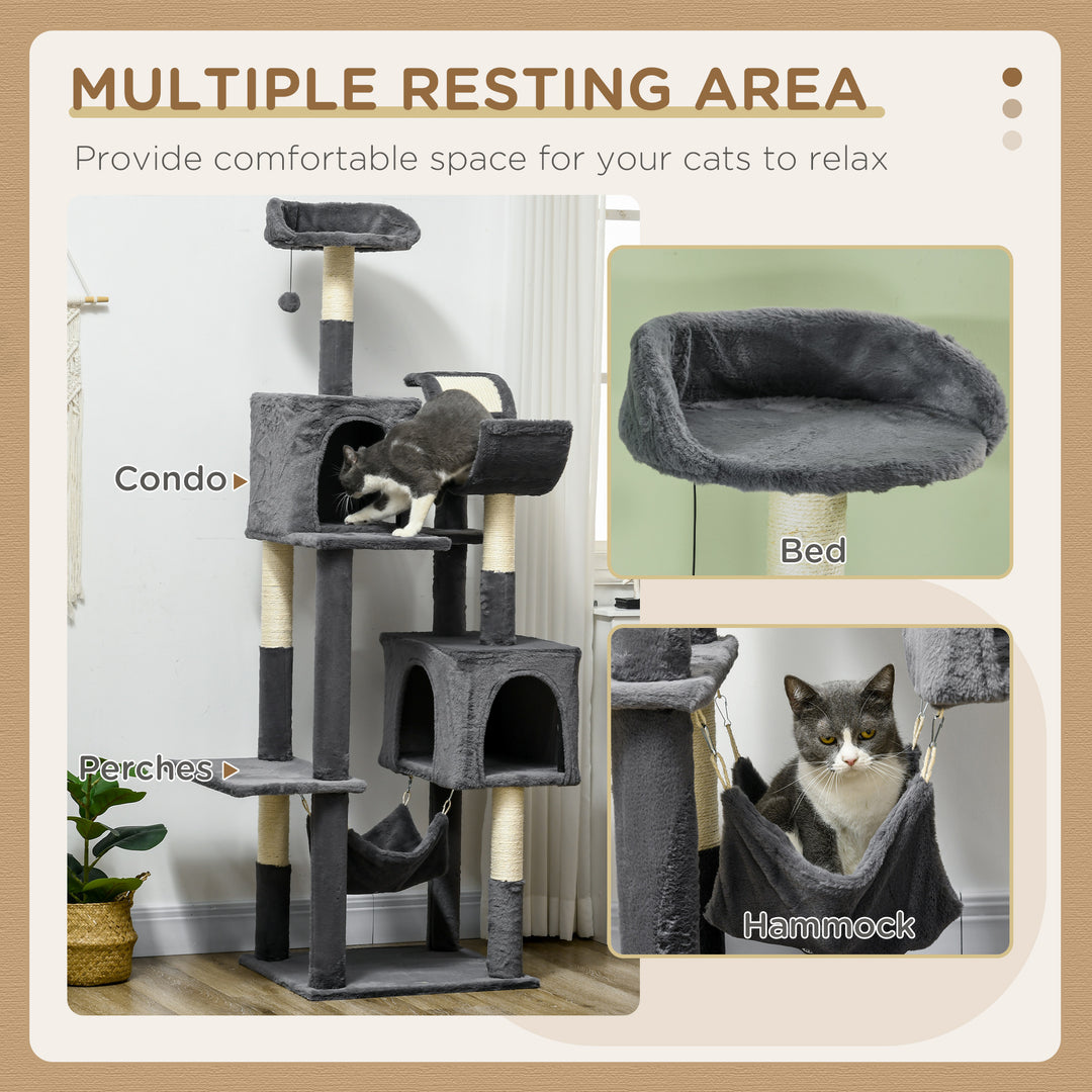 Cat Tree for Indoor Cats, Climbing Tower with Scratching Posts-Dark Grey