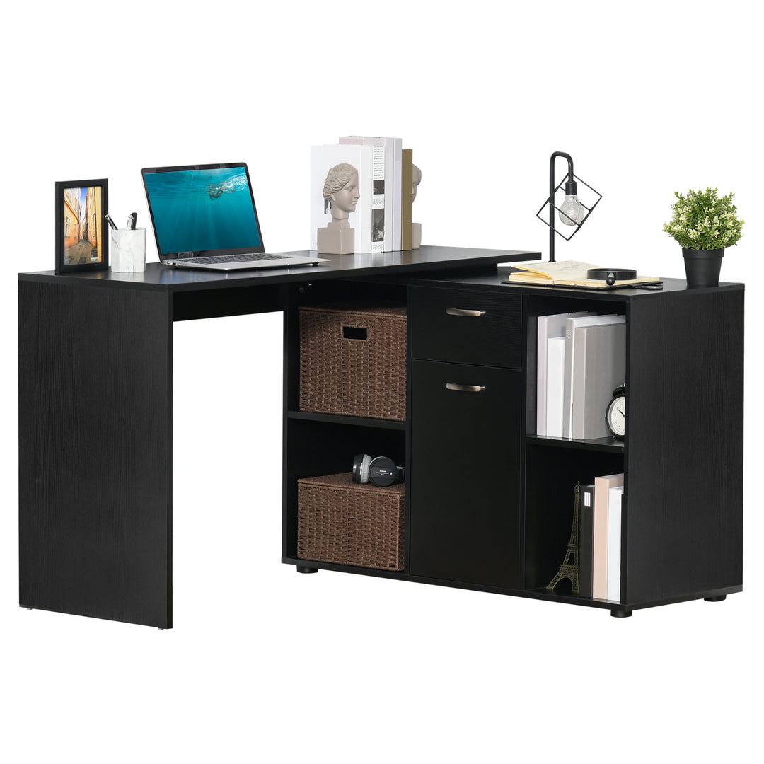 Modern L-Shaped Computer Desk, Laptop PC Corner Table, Home Office Workstation with Spacious Storage, Black