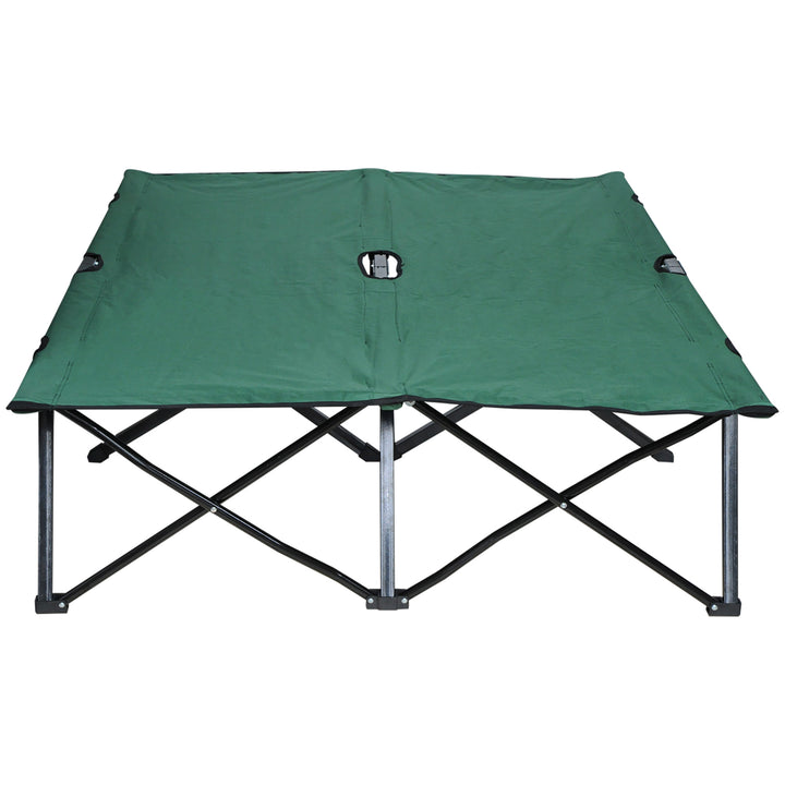 Double Camping Cot Foldable Sunbed Outdoor Patio Sleeping Bed Super Light w/ Carr Bag (Green)