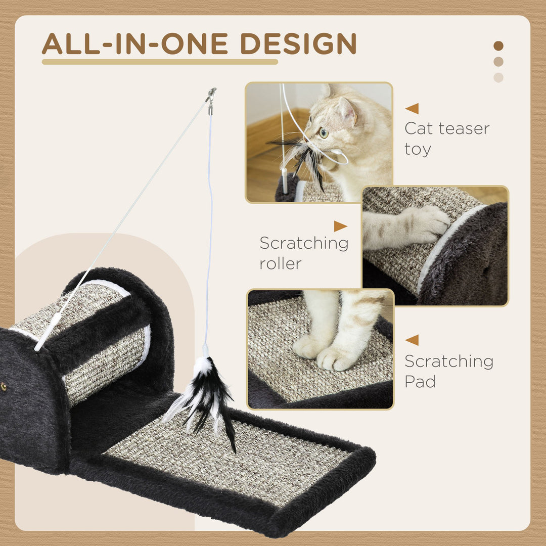 PawHut Cat Scratcher Sisal Scratching Pad Mat Board Kitten Toy with Roller Feather Teaser, 44 x 24 x 16 cm, Grey