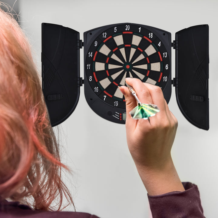 Electronic Dartboard Set 26 Games and 185 Variations with 6 Darts and Cabinet to Storage