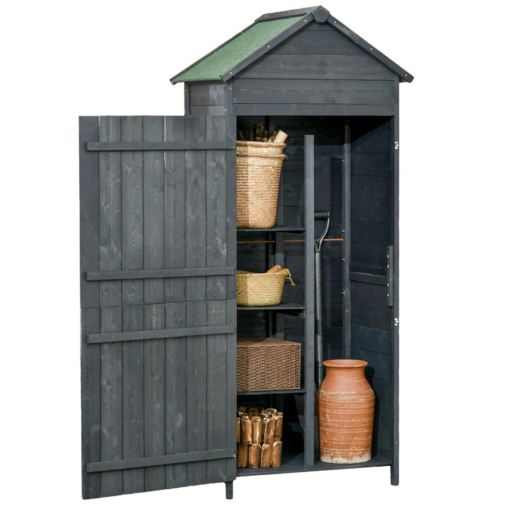 Garden Storage 4-Tier Wooden Garden Outdoor Shed 3 Shelves Utility Gardener Cabinet Lockable 2 Doors - Grey