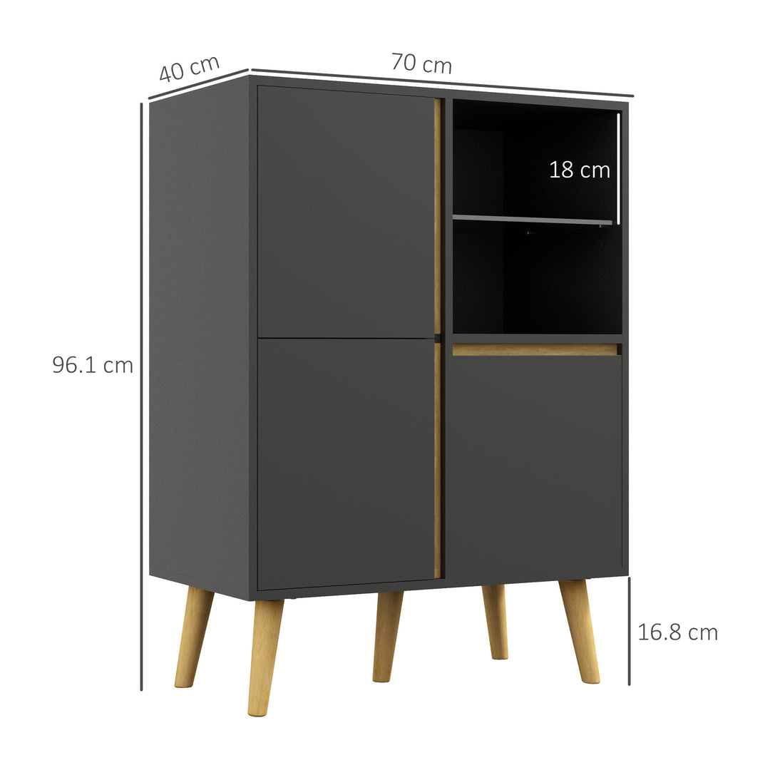 Storage Cabinet Sideboard with Tempered Glass Adjustable Shelves and Solid Wood Legs