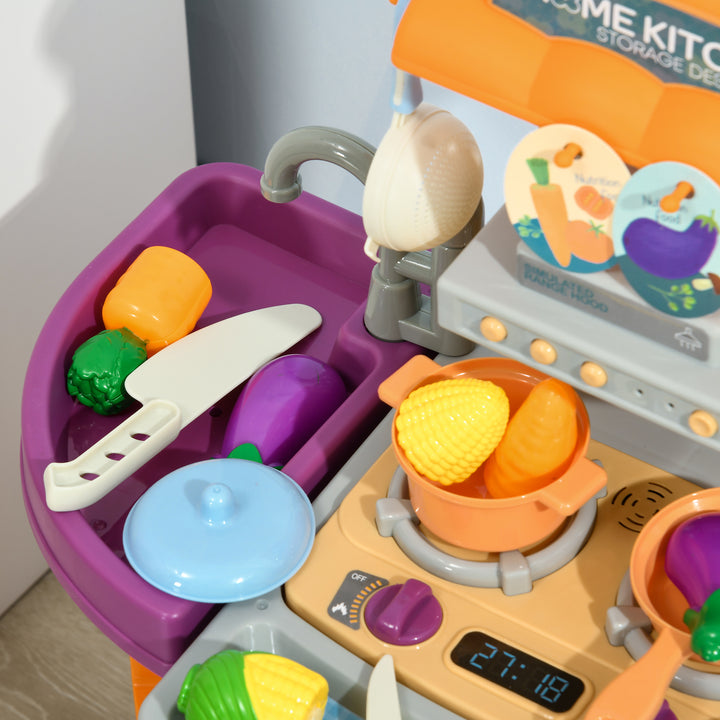 Toy Kitchen, 49 Pieces Kids Play Kitchen, Children Trolley, with Sound and Light