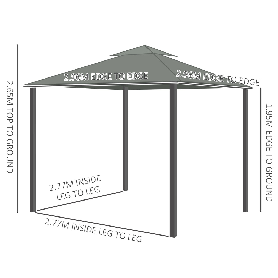 3 x 3(m) Patio Gazebo Canopy Garden Pavilion Tent Shelter Marquee with 2 Tier Water Repellent Roof, Mosquito Netting and Curtains, Dark Grey