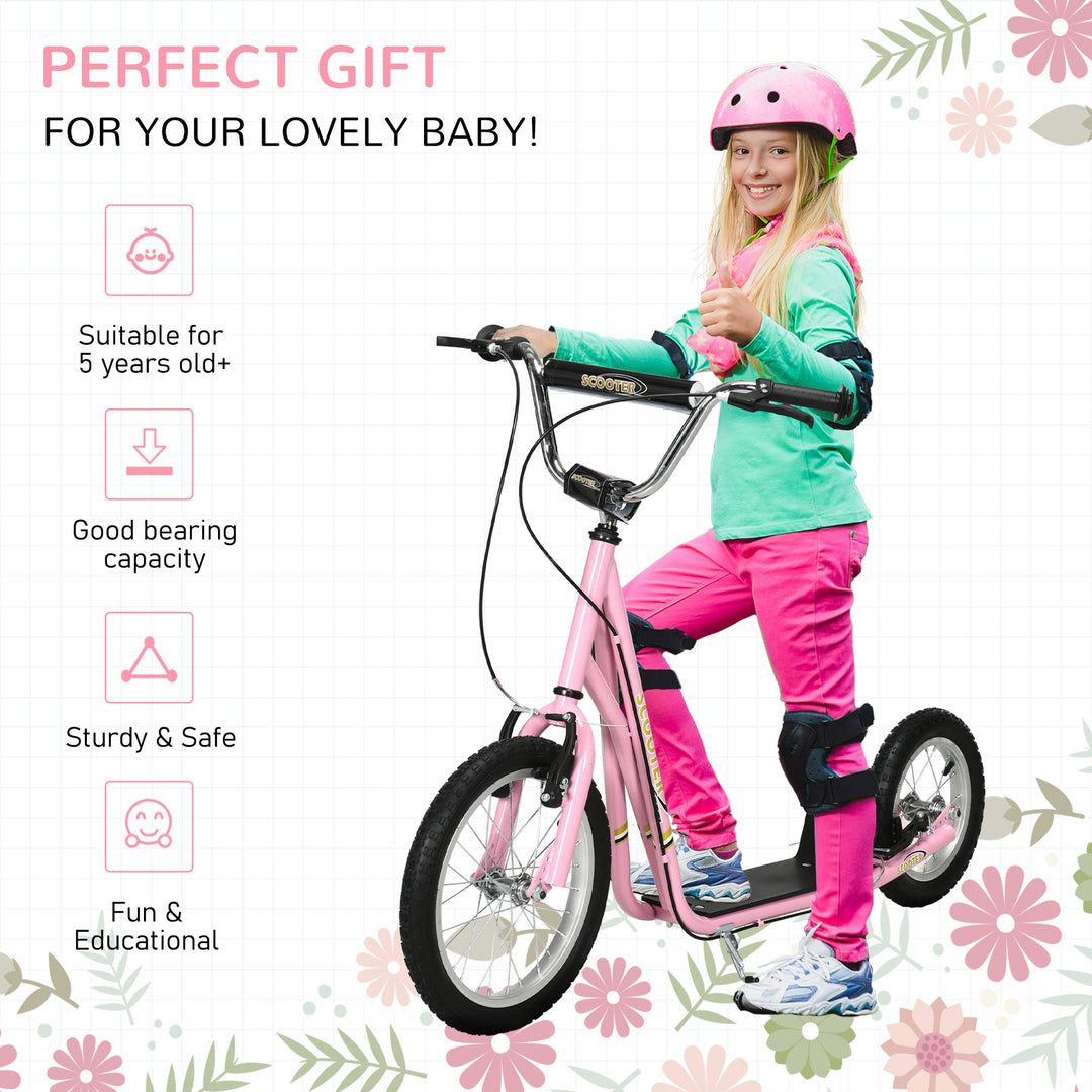 Teen Scooter Push Kick Scooters for Kids with Rubber Wheels Adjustable Handlebar Front Rear Dual Brakes Kickstand, for 5+ Years, Pink