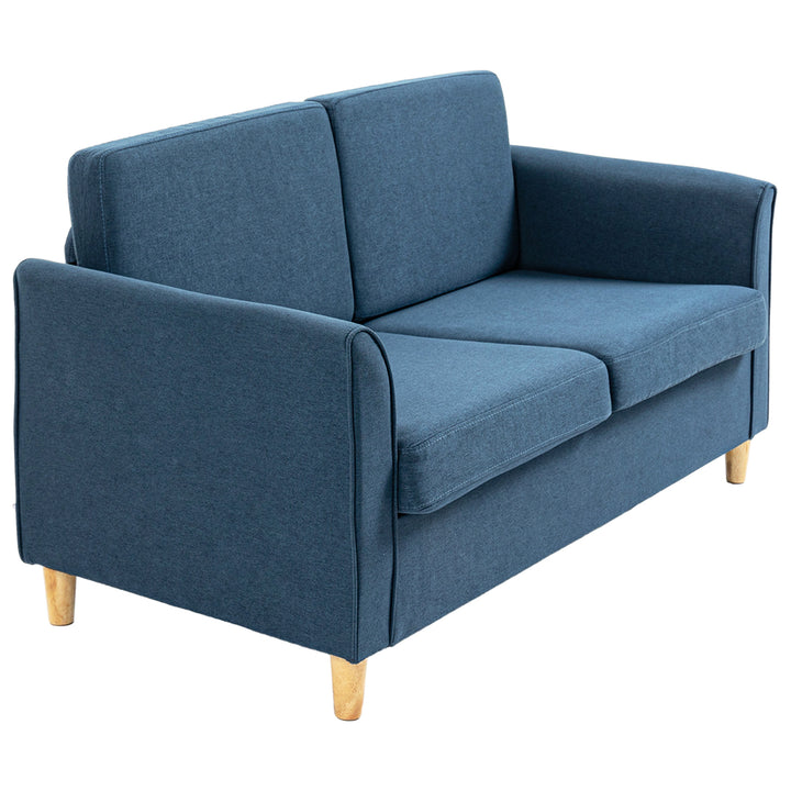 Compact Loveseat Sofa, Modern 2 Seater Sofa for Living Room with Wood Legs and Armrests, Blue