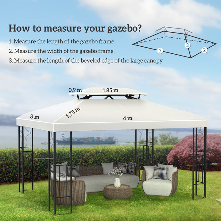 Outsunny 3x4m Gazebo Replacement Roof Canopy 2 Tier Top UV Cover Garden Patio Outdoor Sun Awning Shelters Cream (TOP ONLY)