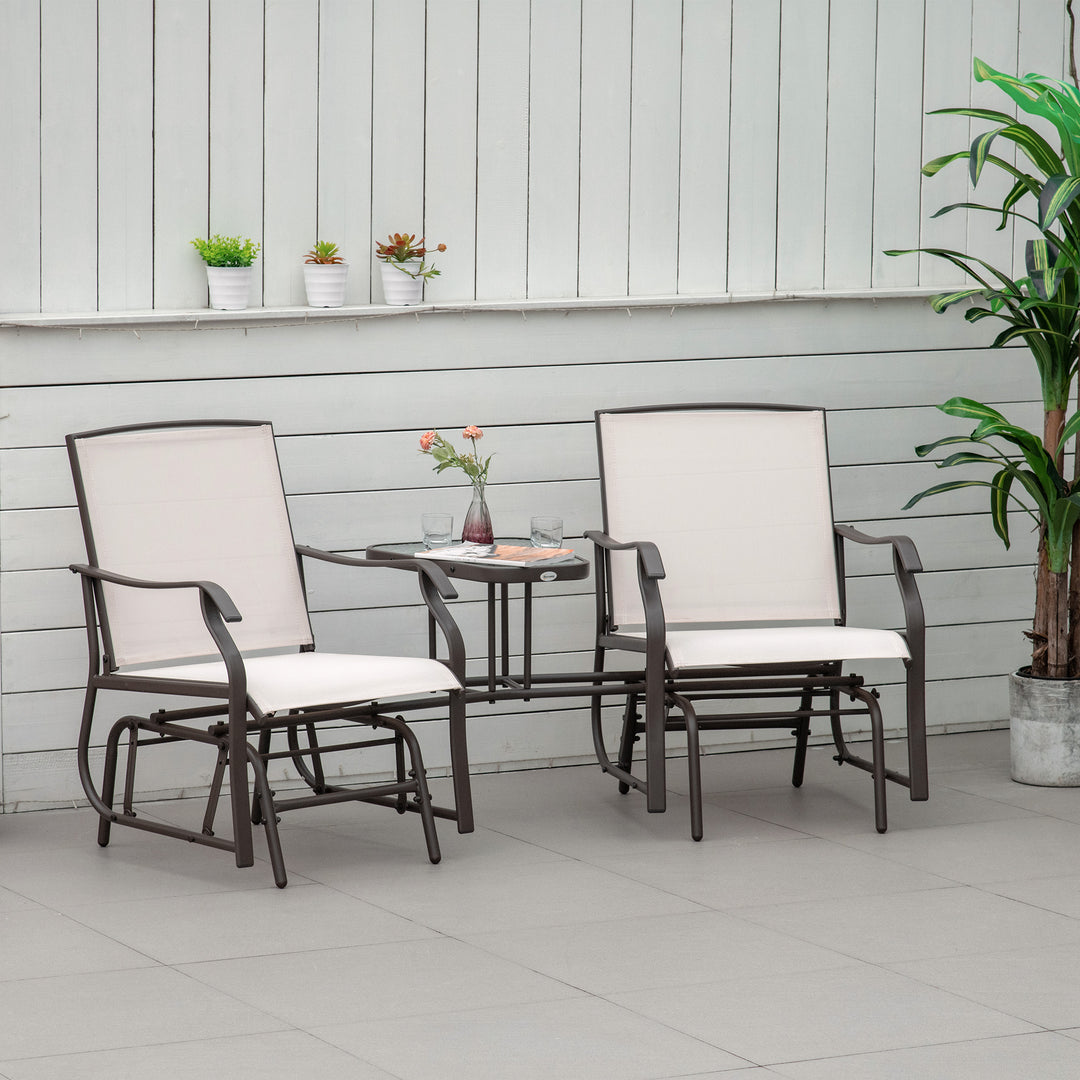 Garden Double Glider Rocking Chairs with Middle Table - Beige