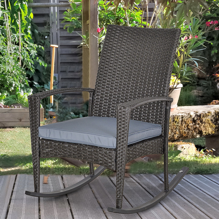 PE Rattan Outdoor Garden Rocking Chair w/ Cushion Grey