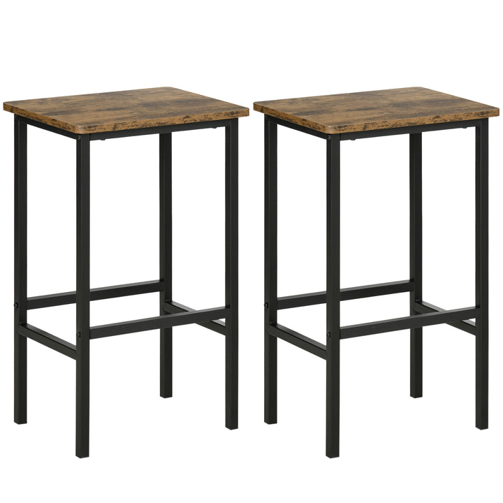 Industrial Bar Stools, Set of 2 Kitchen Breakfast Bar Chairs with Footrest, Counter Height Island Stools for Dining Area Home Pub Rustic Brown