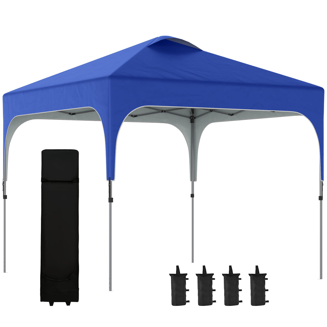 Outsunny 3x3m Pop Up Gazebo Height Adjustable Foldable Canopy Tent w/ Carry Bag, Wheels and 4 Leg Weight Bags, Blue