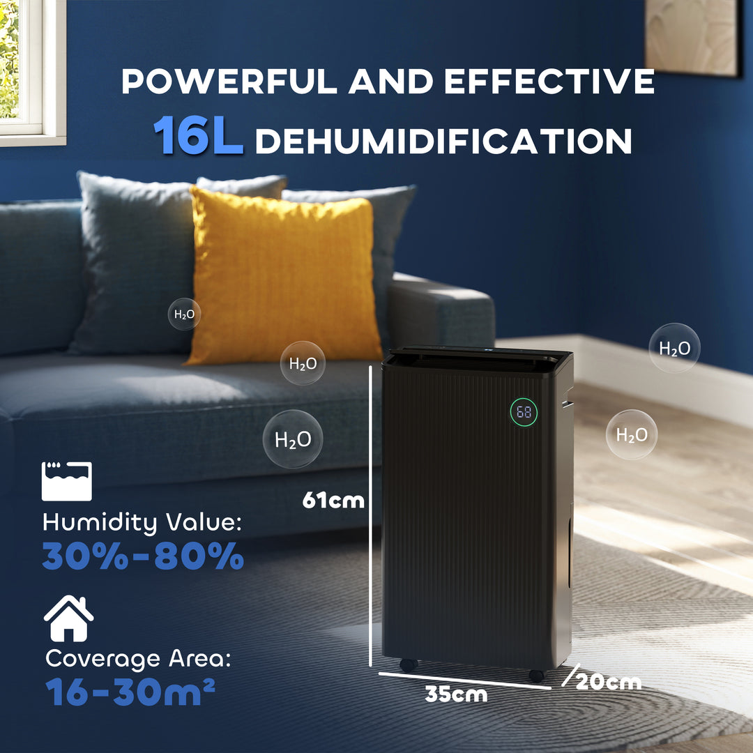 5500mL Portable Dehumidifier with Air Purifier, UVC, Ioniser, 24H Timer, 5 Modes, 16L/Day, for Home Laundry, Black