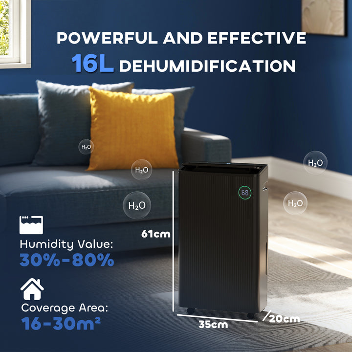 5500mL Portable Dehumidifier with Air Purifier, UVC, Ioniser, 24H Timer, 5 Modes, 16L/Day, for Home Laundry, Black