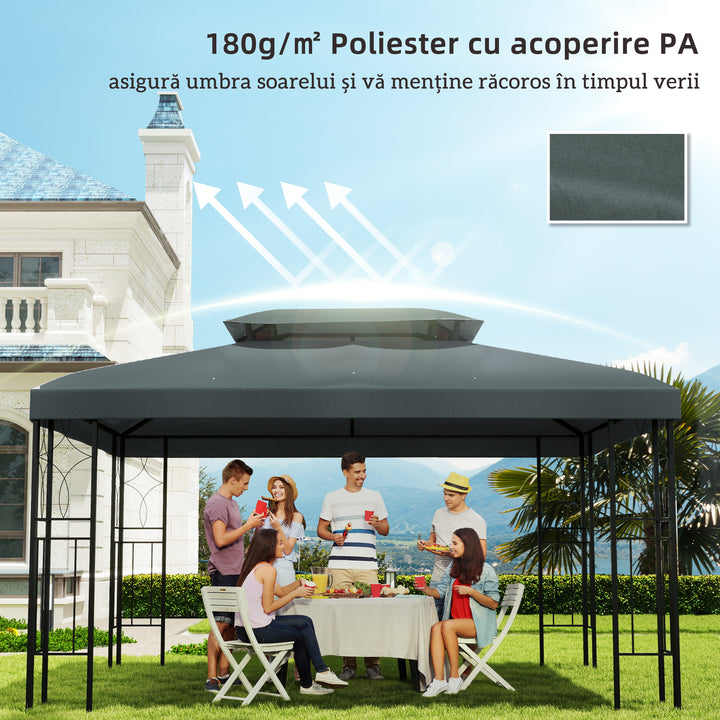 3x4m Gazebo Replacement Roof Canopy 2 Tier Top UV Cover Garden Patio Outdoor Sun Awning Shelters Deep Grey (TOP ONLY)