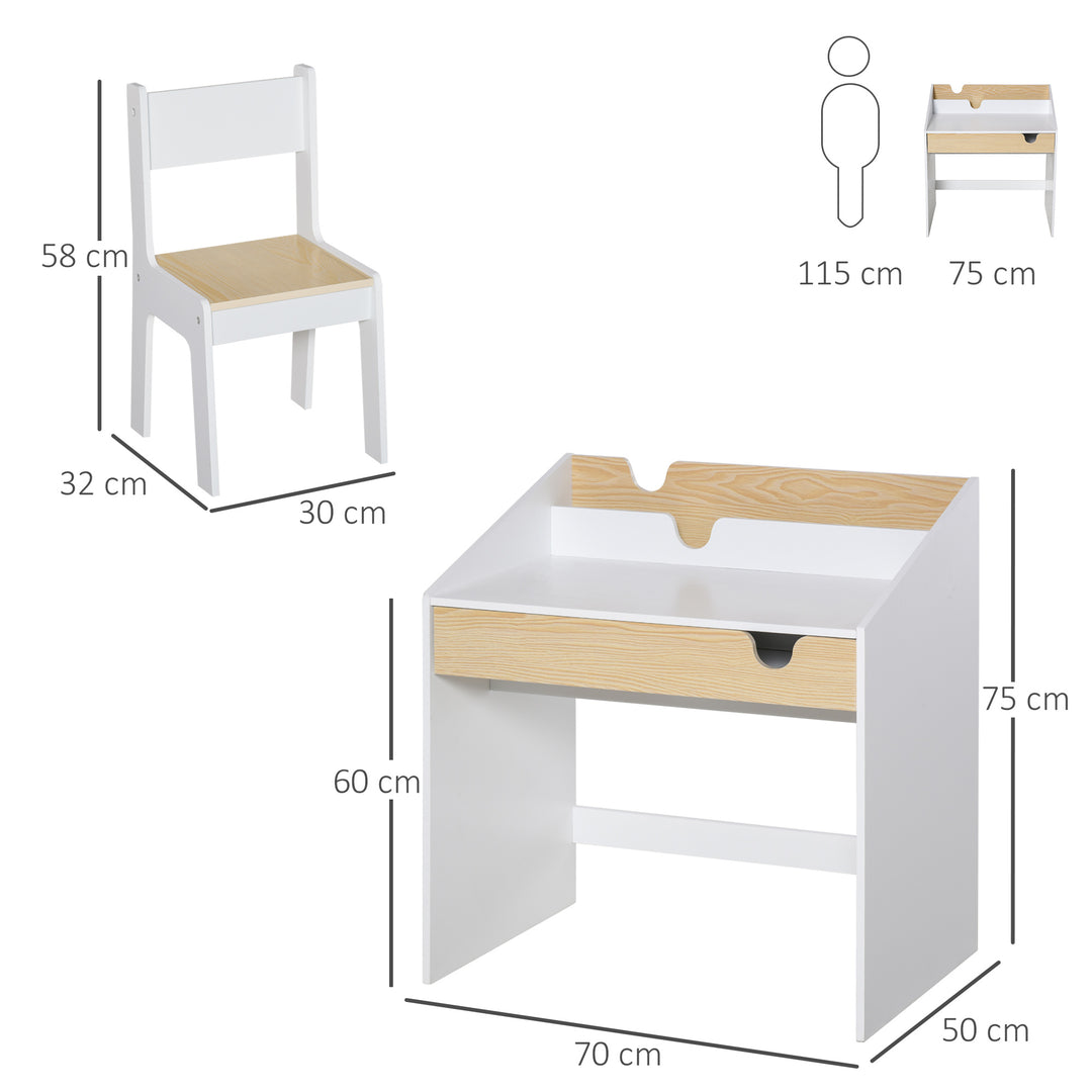 Kids Desk and Chair Set 2 Pieces Children Study Table with Storage Pull-Out Drawer Bookshelf for 3-6 Years Writing, Reading, Drawing