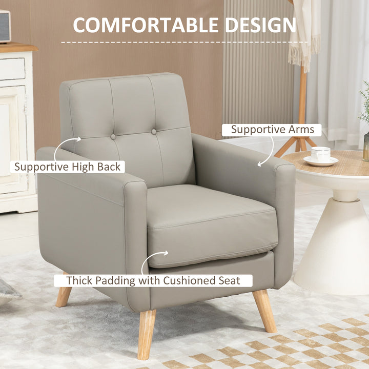 Modern Accent Chair, Tufted Living Room Chairs, PU Leather Armchair-Grey