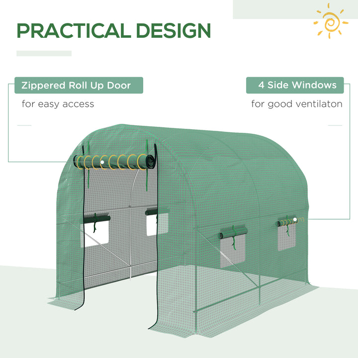 Walk-In Polytunnel Greenhouse, with Steel Frame, Green