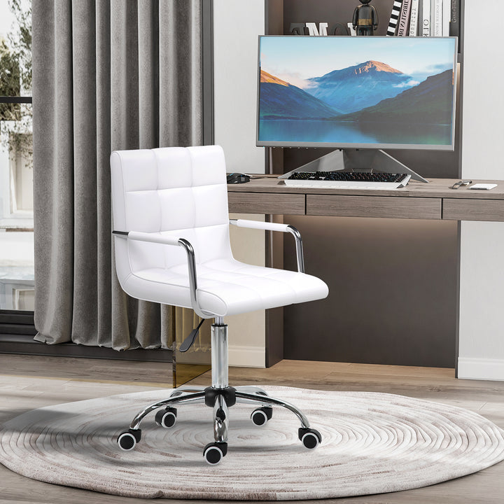 Vinsetto Mid Back PU Leather Home Office Desk Chair Swivel Computer Chair with Arm, Wheels, Adjustable Height, White