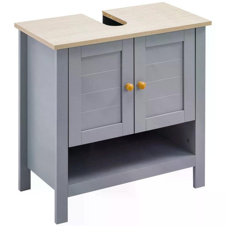 Under Sink Cabinet, Bathroom Vanity Unit, Pedestal Under Sink Design, Storage Cupboard with Adjustable Shelf, Grey