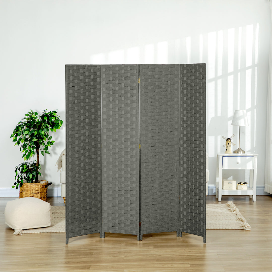 4-Panel Room Dividers, Wave Fibre Freestanding Folding Privacy Screen Panels, Partition Wall Divider for Indoor Bedroom Office, 170 cm, Grey