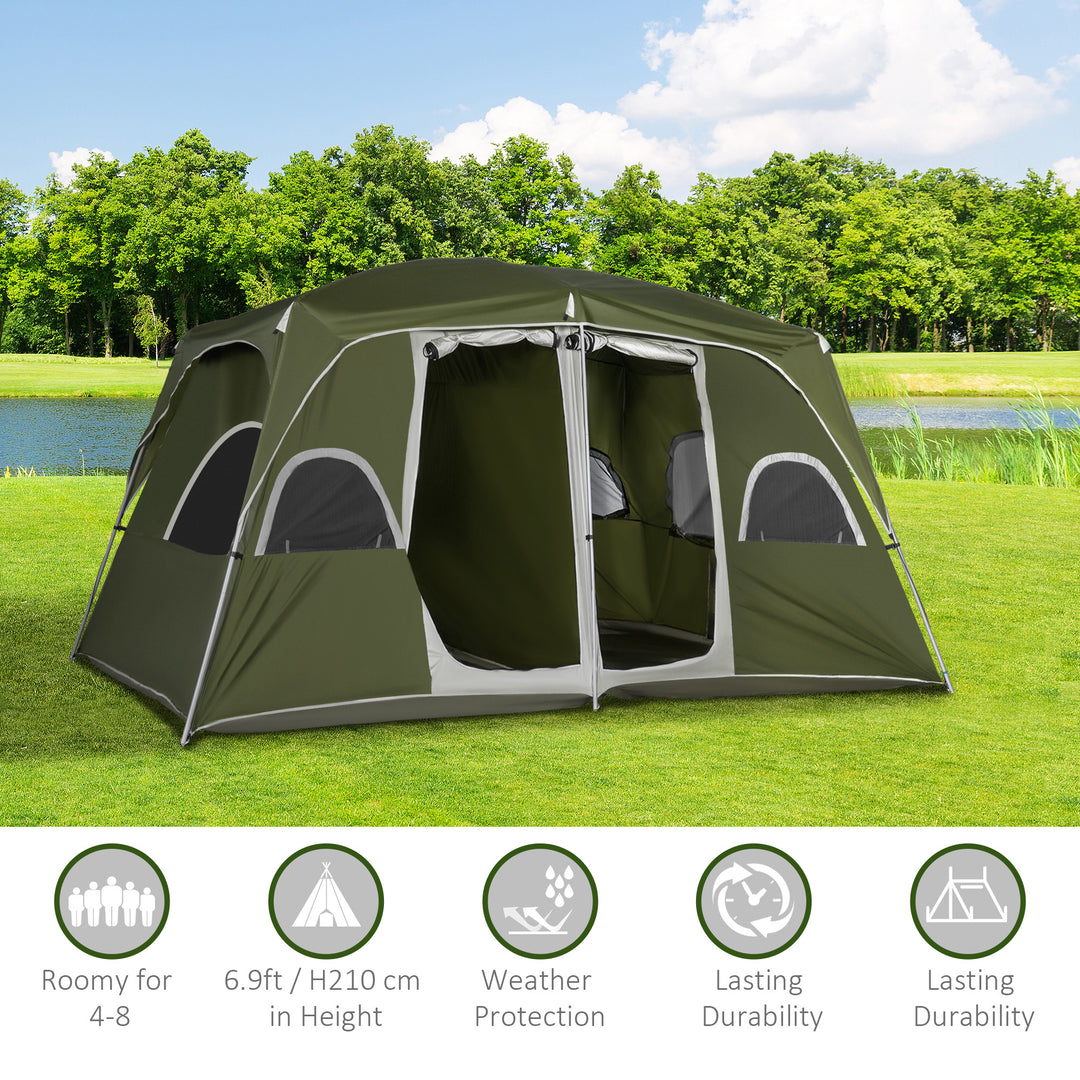 Camping Tent, Family Tent 4-8 Person 2 Room, with Large Mesh Windows, Easy Set Up for Backpacking Hiking Outdoor, Green