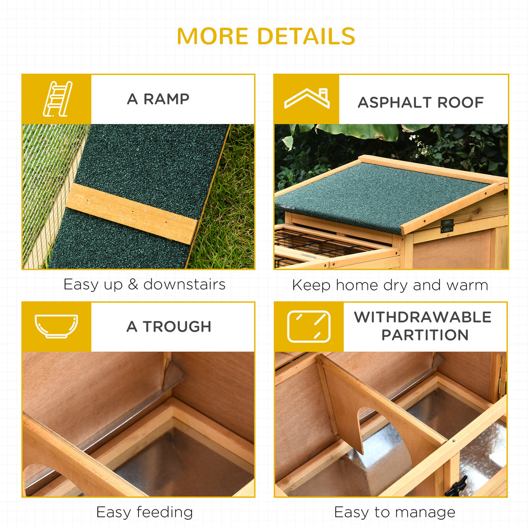 PawHut 2 Level Wooden Rabbit Bunny Guinea Pig Hutch w/ Outdoor Run Water Resistant Roof Pull out Tray Ramp 150 x 52.5 x 68 cm, Yellow