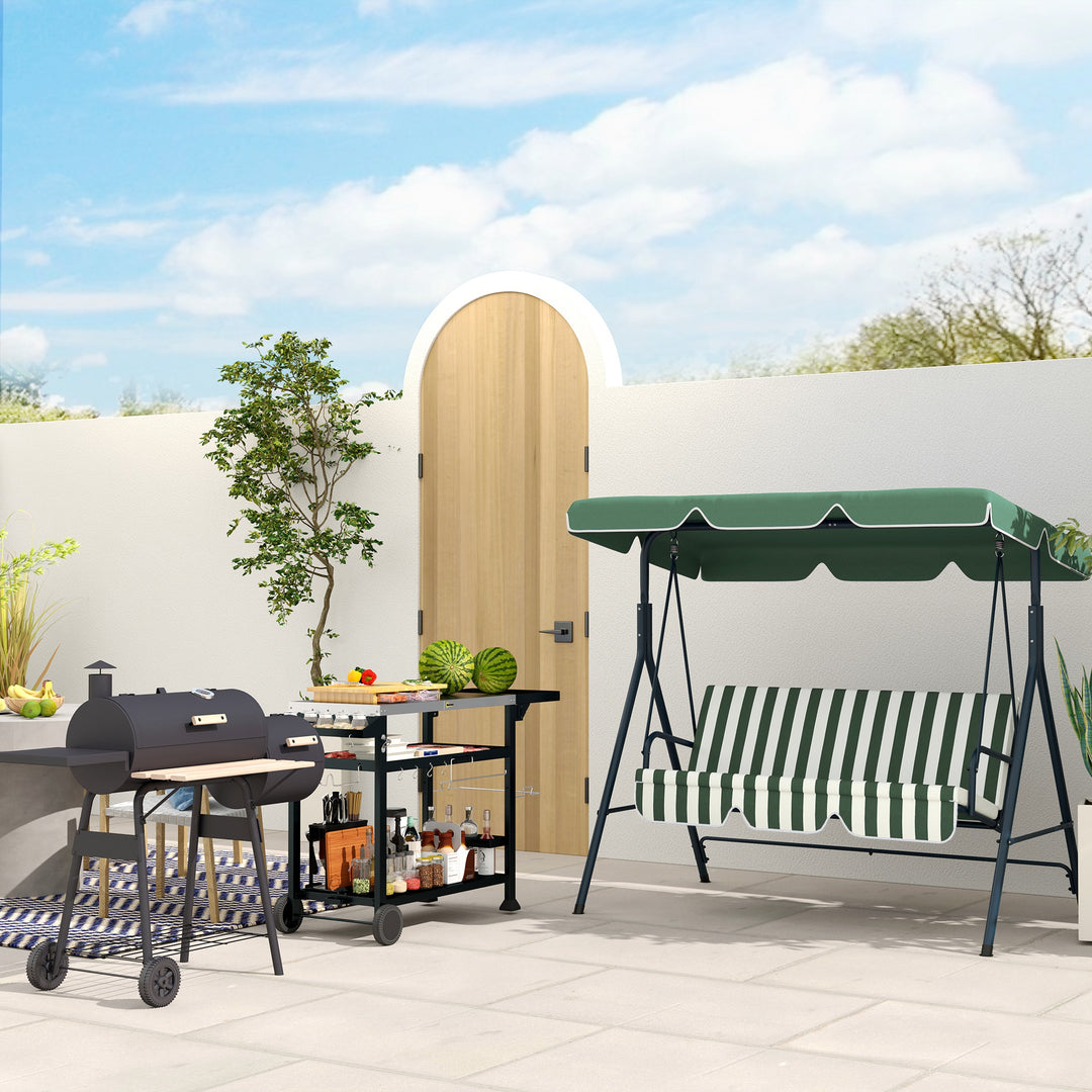 Steel 3-Seater Swing Chair w/ Adjustable Canopy Green