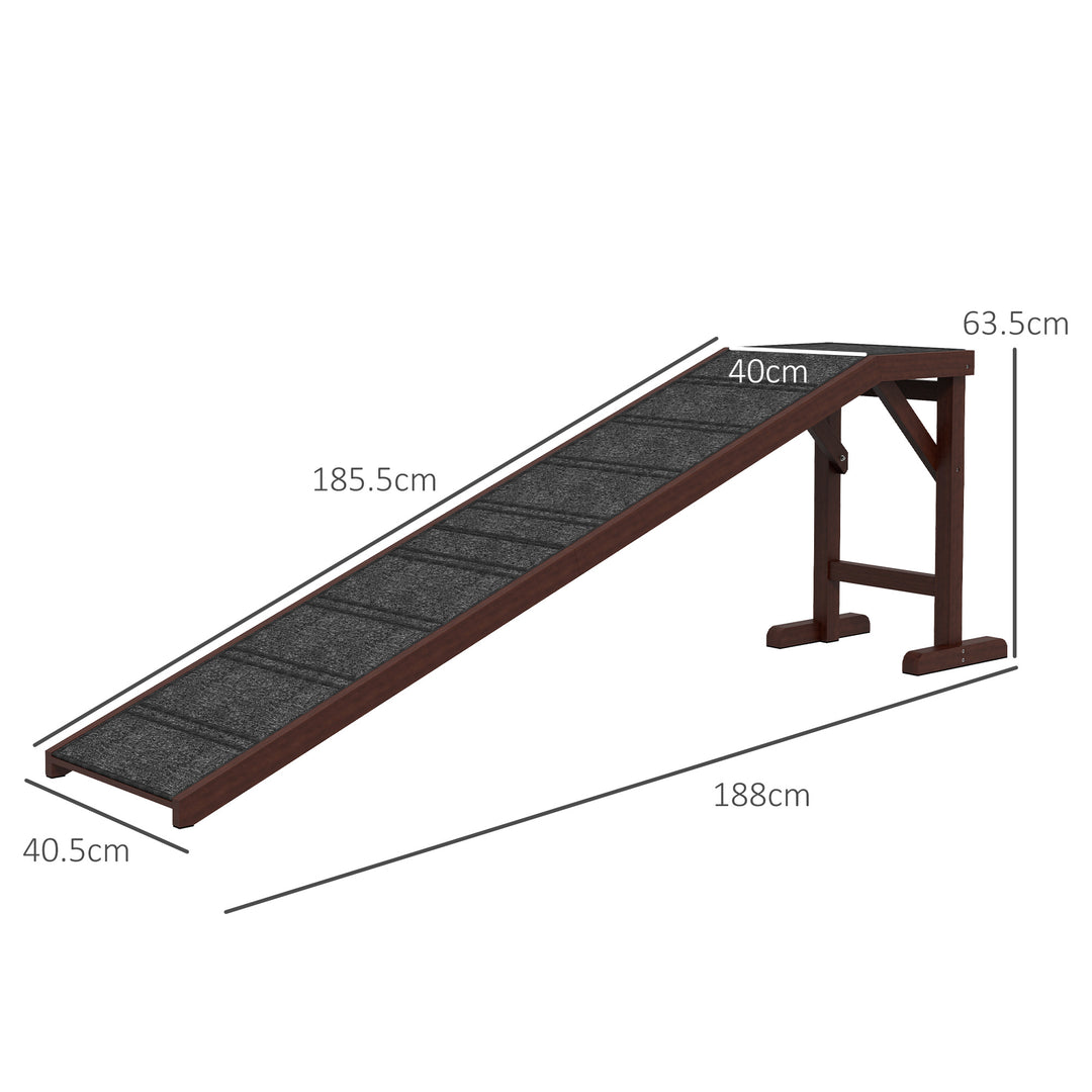 Pet Ramp for Dogs Non-slip Carpet Top Platform Pine Wood 188 x 40.5 x 63.5, Brown, Grey