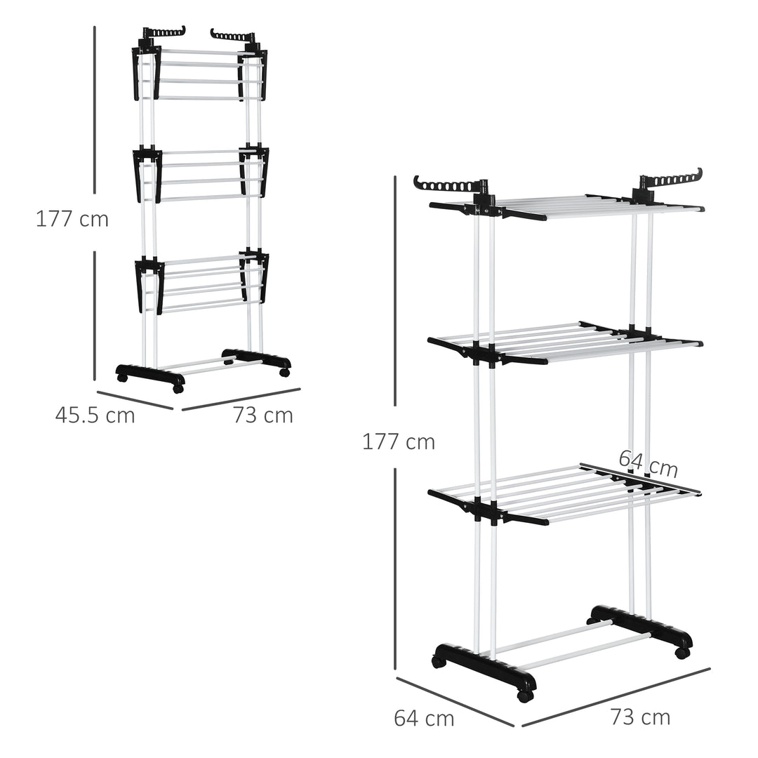 Foldable Clothes Drying Rack, 4-Tier Steel Garment Laundry Rack with Castors for Indoor and Outdoor Use, Black