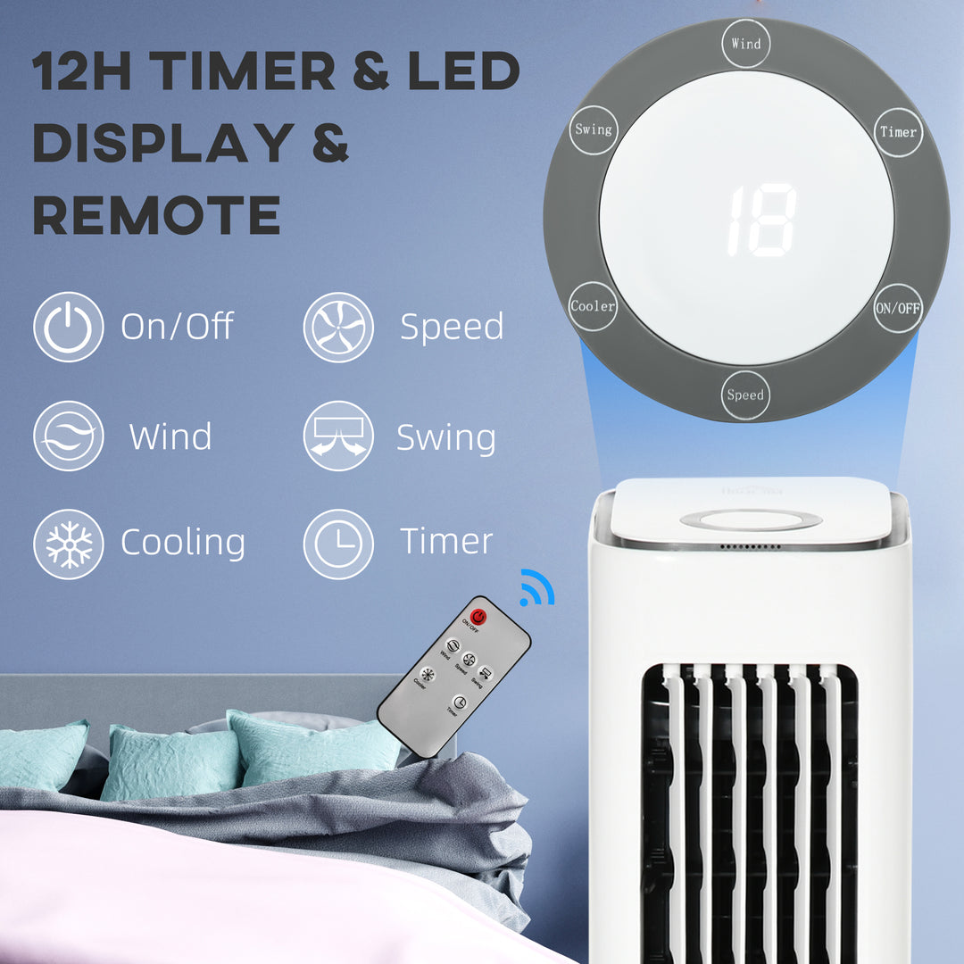 Evaporative Air Cooler, Oscillating Ice Cooling Fan with 3 Modes, 3 Speeds, Remote Control, Timer, and Oscillation, White