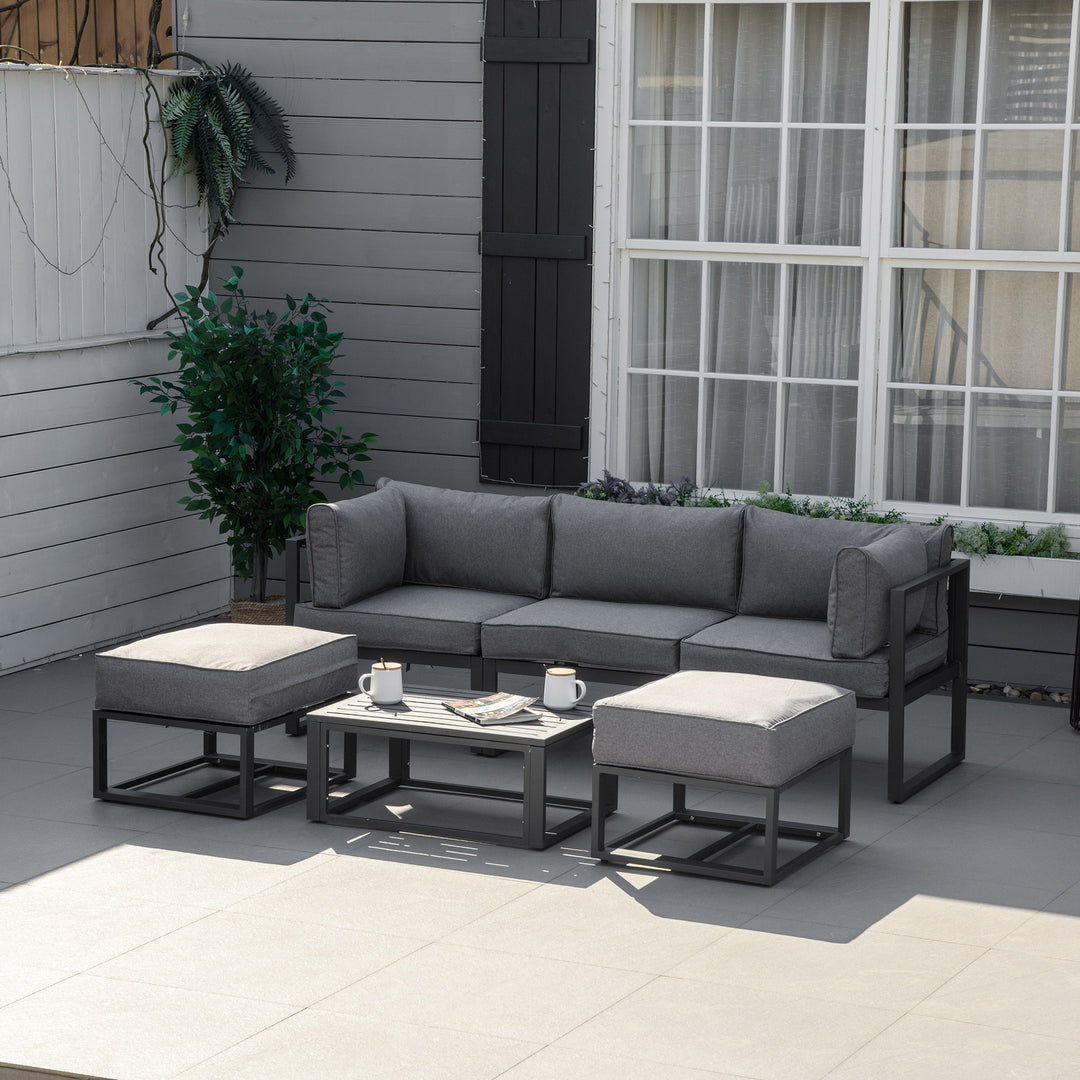 Garden Daybed, 6 Piece Outdoor Sectional Sofa Set, Aluminum Patio Conversation Furniture Set with Coffee Table, Footstool and Cushions, Grey