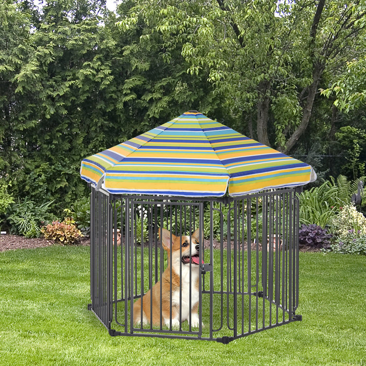 PawHut Heavy-Duty Outdoor Pet Cage Kennel with Weather-Resistant Polyester Roof, Locking Door, &amp; Metal Frame 122cmx105cmx119cm