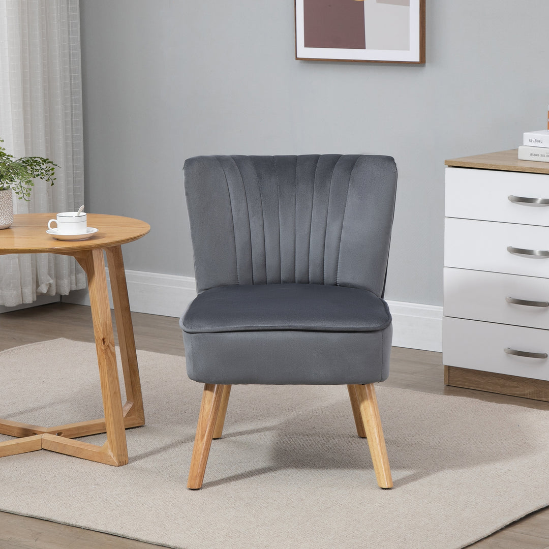 Modern Accent Chair, Fabric Living Room Chair with Rubber Wood Legs and Thick Padding, Grey