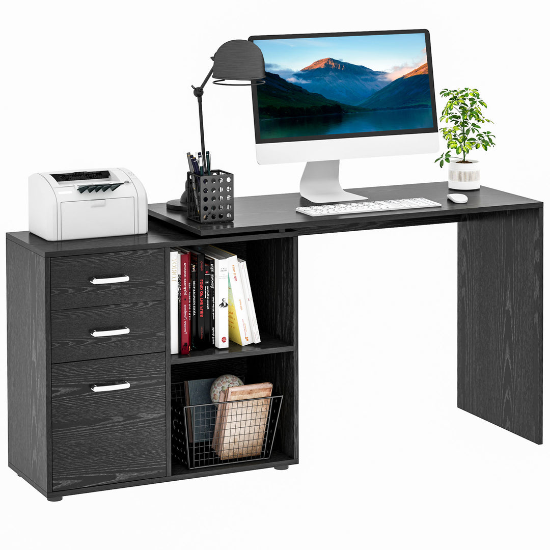 Computer Desk Table Workstation Home Office L Shape Drawer Shelf File Cabinet Black