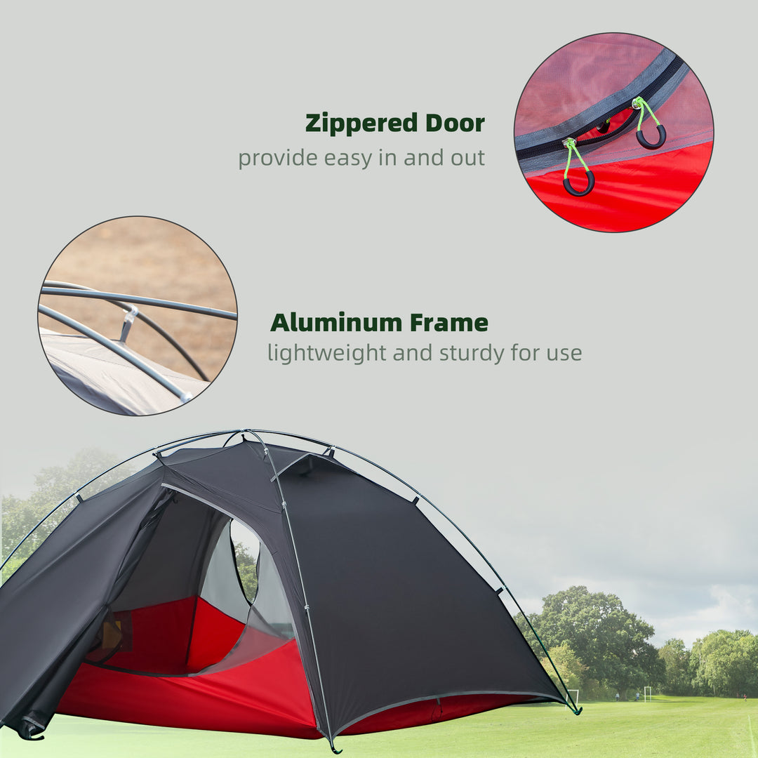 Camping Tent, Compact 2 Man Dome Tent, Waterproof Lightweight Outdoor Tent with Double Layer Doors, Dark Grey