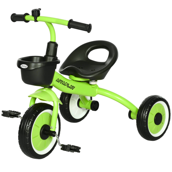 Kids Trike, Tricycle, with Adjustable Seat, Basket, Bell, for Ages 2-5 Years - Green