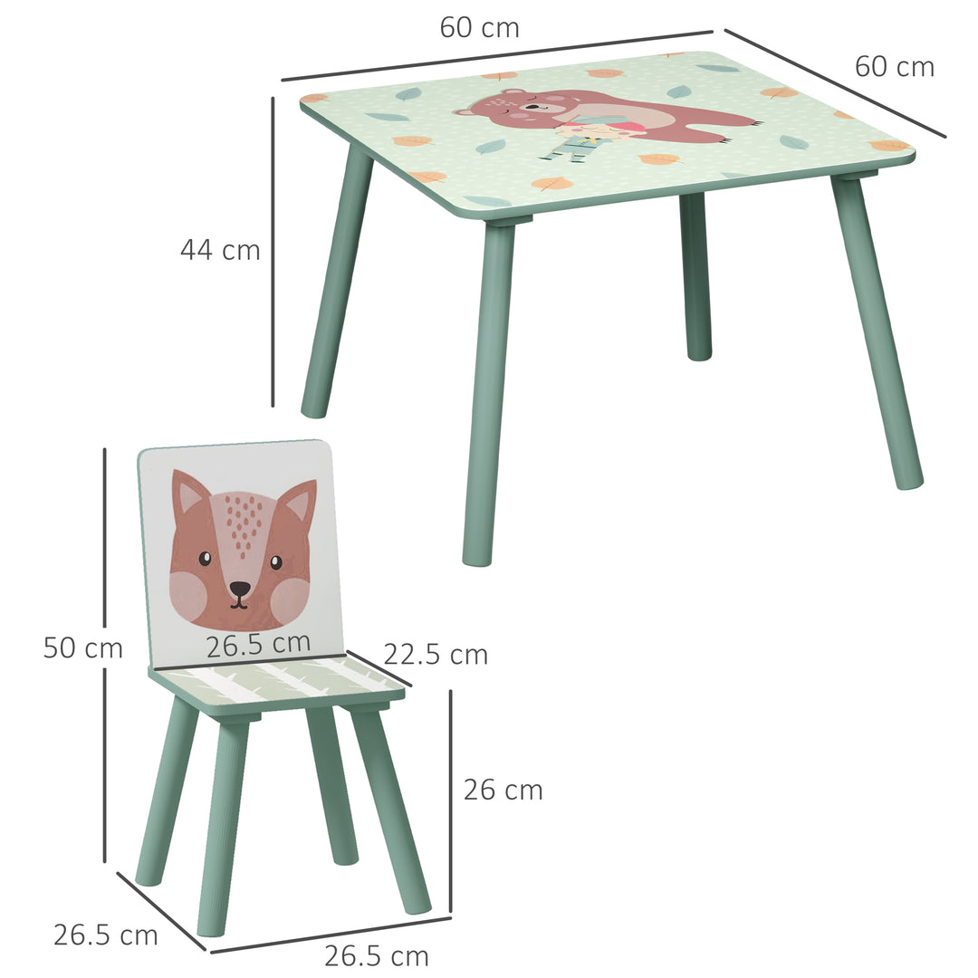 Kids Table and Chairs, Children Desk with 2 Chairs - Green