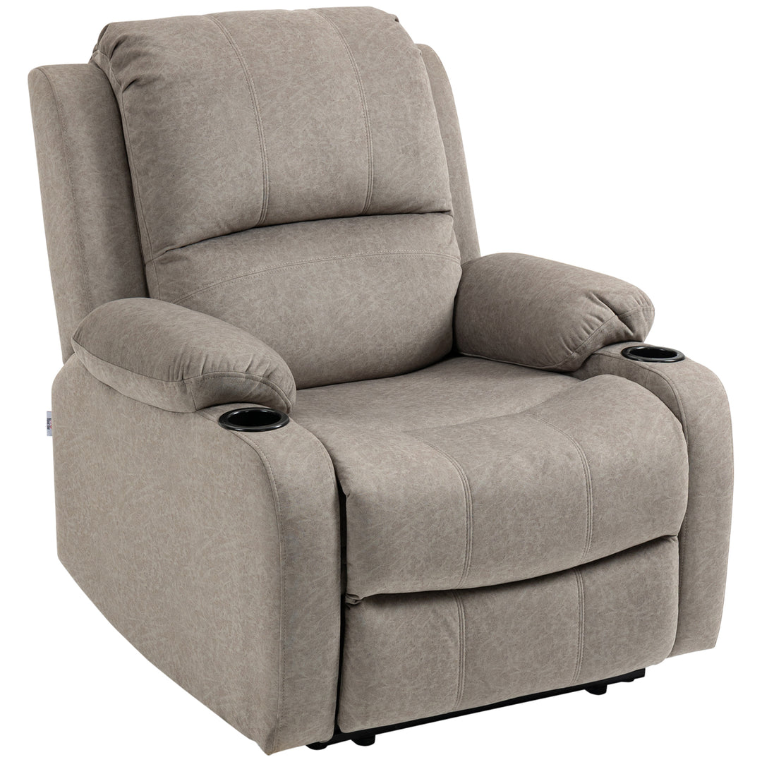 Microfibre Recliner Armchair, with Adjustable Leg Rest, Cup Holder, for Home Living Room, Brown