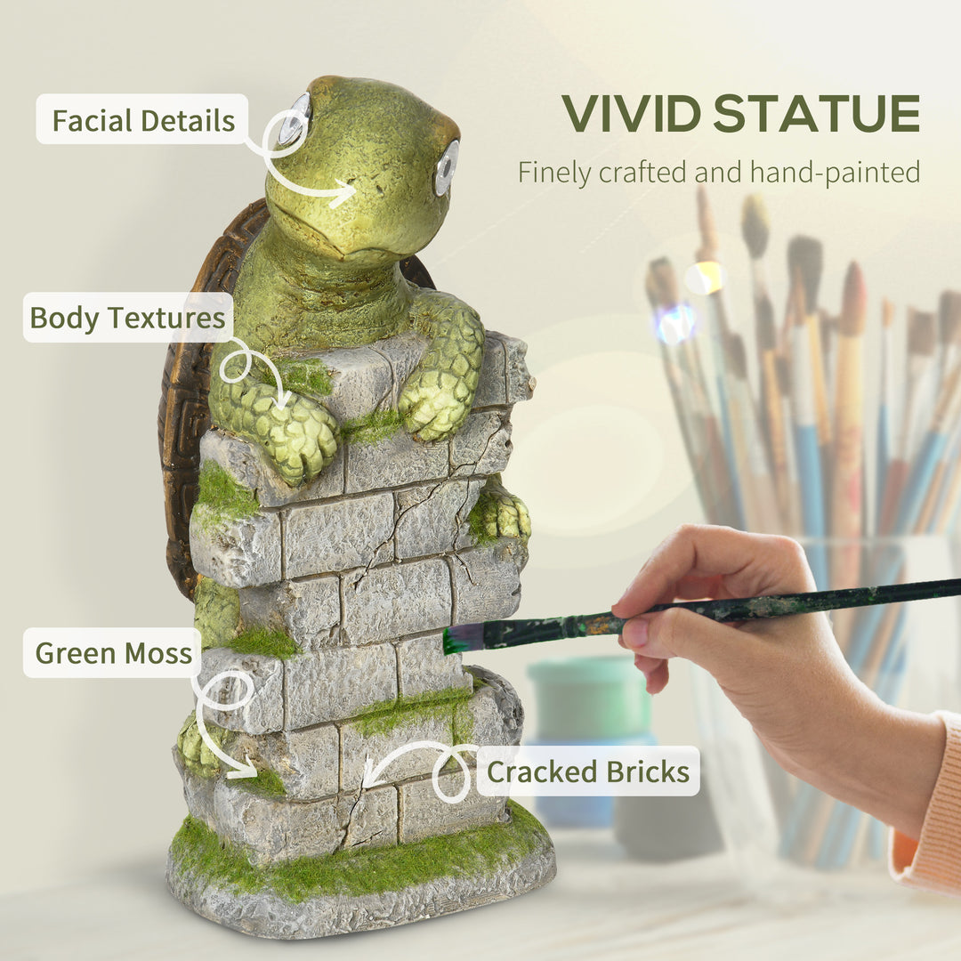 Vivid Tortoise Art Sculpture with Solar LED Light, Colourful Garden Statue, Outdoor Ornament Home Decoration for Porch, Deck, Grass