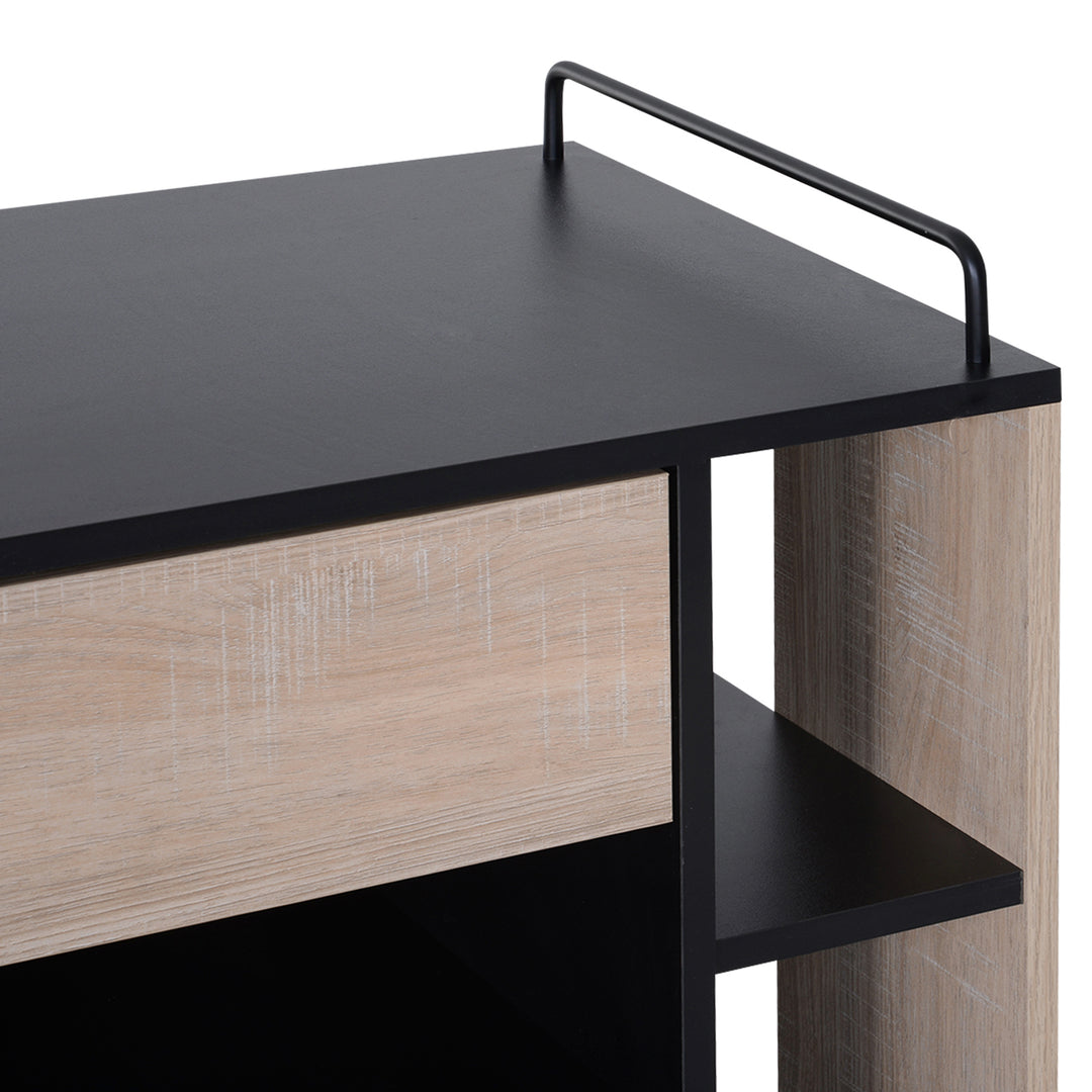 Rolling Kitchen Island, 76.5Wx40Dx82H cm-Oak/Black Colour