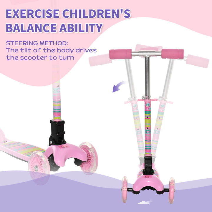 Scooter for Kids Toddler Foldable Kick Scooter with 3 Wheel Adjustable Height Flashing Wheels for Boys and Girls 3-8 Years Pink