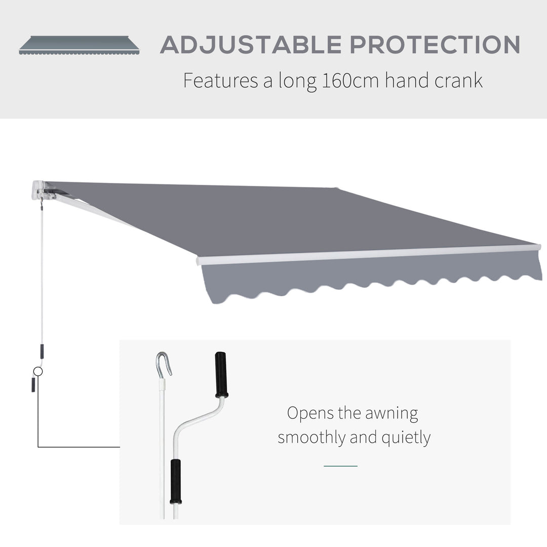 3 x 2.5m Garden Patio Manual Awning Retractable Canopy Sun Shade Shelter with Fittings and Crank Handle Grey