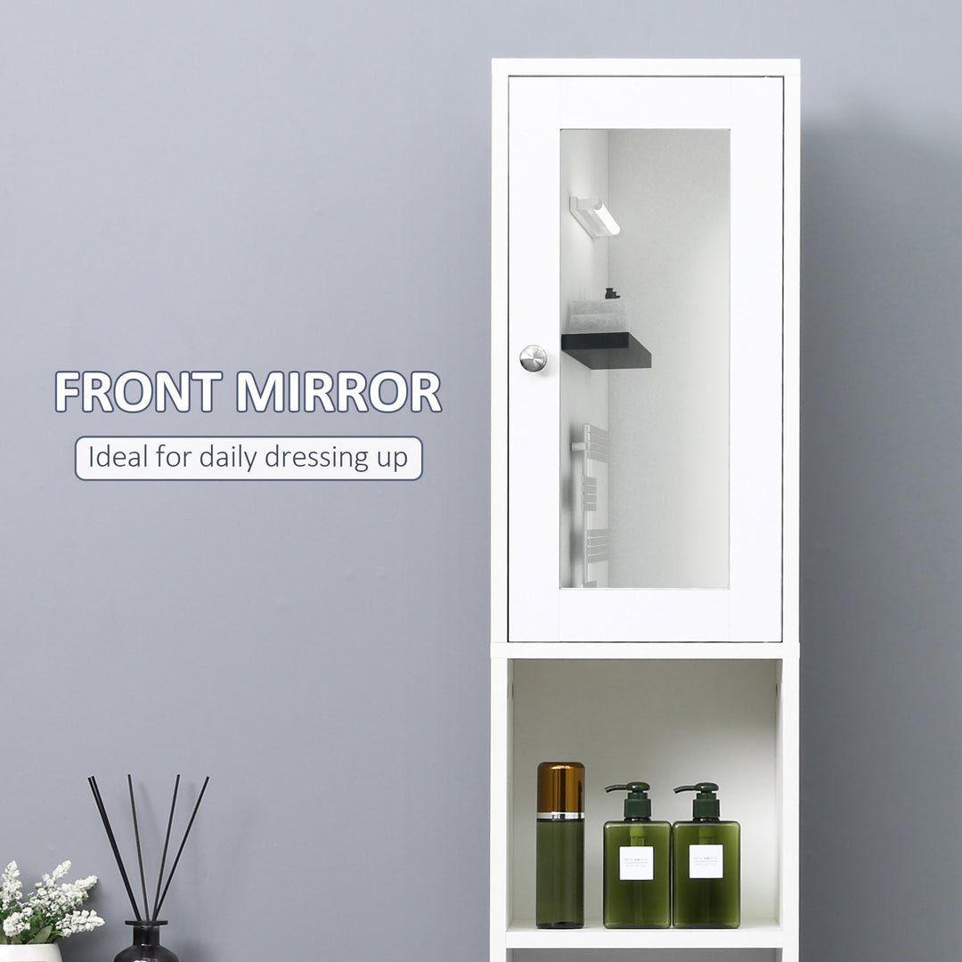 Tall Bathroom Storage Cabinet with Mirror, Freestanding Floor Cabinet Tallboy Unit with Adjustable Shelves, White