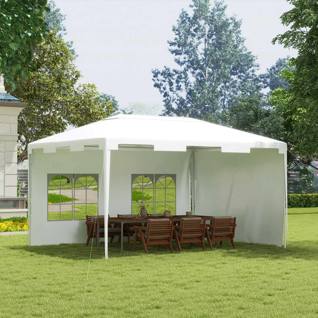 3 x 4 m Garden Gazebo Shelter Marquee Party Tent with 2 Sidewalls for Patio Yard Outdoor, White