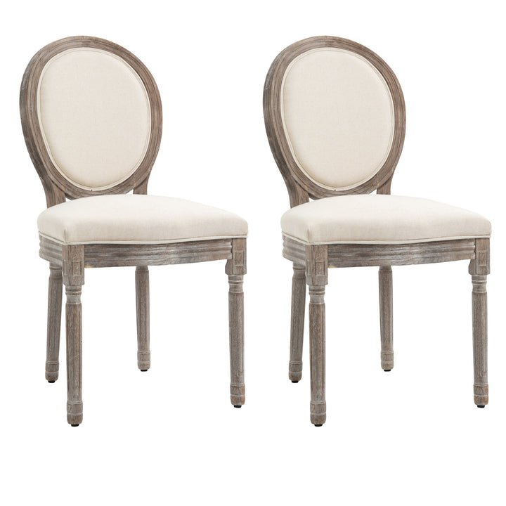 Dining Chairs Set of 2, French-Style Kitchen Chairs with Padded Seats Wood Frame and Brushed Curved Back, Cream White