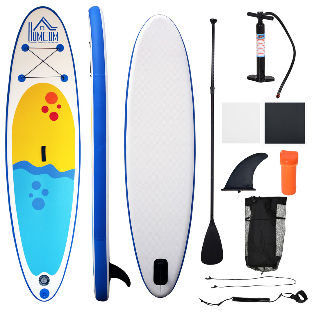 Inflatable Paddle Stand Up Board, Adjustable Aluminium Paddle Non-Slip Deck Board with ISUP Accessories & Carry Bag, 305L x 76W x 10H cm -Blue